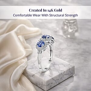 Certified & Appraised Luxoro AAA Ceylon Blue Sapphire and G-H I2 Diamond 2.88 ctw Triple Halo Ring in 14K White Gold (Size 8.0) 4.37 Grams