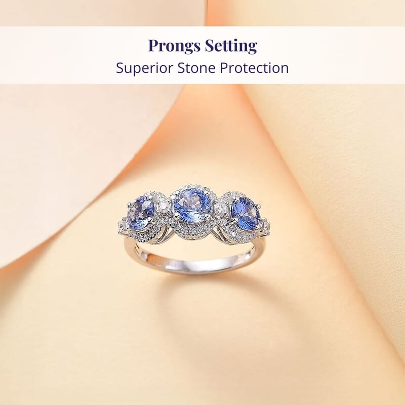 Certified & Appraised Luxoro AAA Ceylon Blue Sapphire and Diamond G-H I2 2.88 ctw Triple Halo Ring in 14K White Gold (Size  8.0)  4.37 Grams
