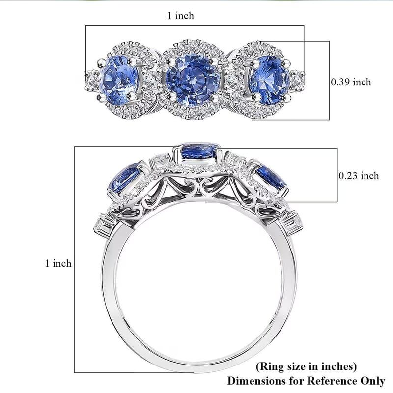 Certified & Appraised Luxoro AAA Ceylon Blue Sapphire and Diamond G-H I2 2.88 ctw Triple Halo Ring in 14K White Gold (Size  8.0)  4.37 Grams