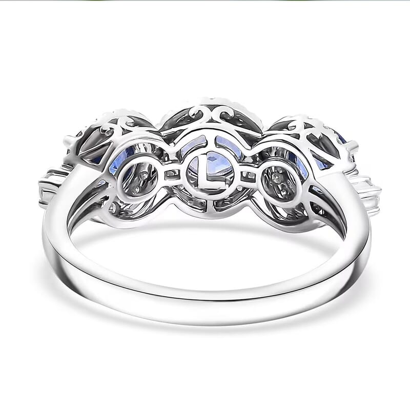Certified & Appraised Luxoro AAA Ceylon Blue Sapphire and Diamond G-H I2 2.88 ctw Triple Halo Ring in 14K White Gold (Size  8.0)  4.37 Grams