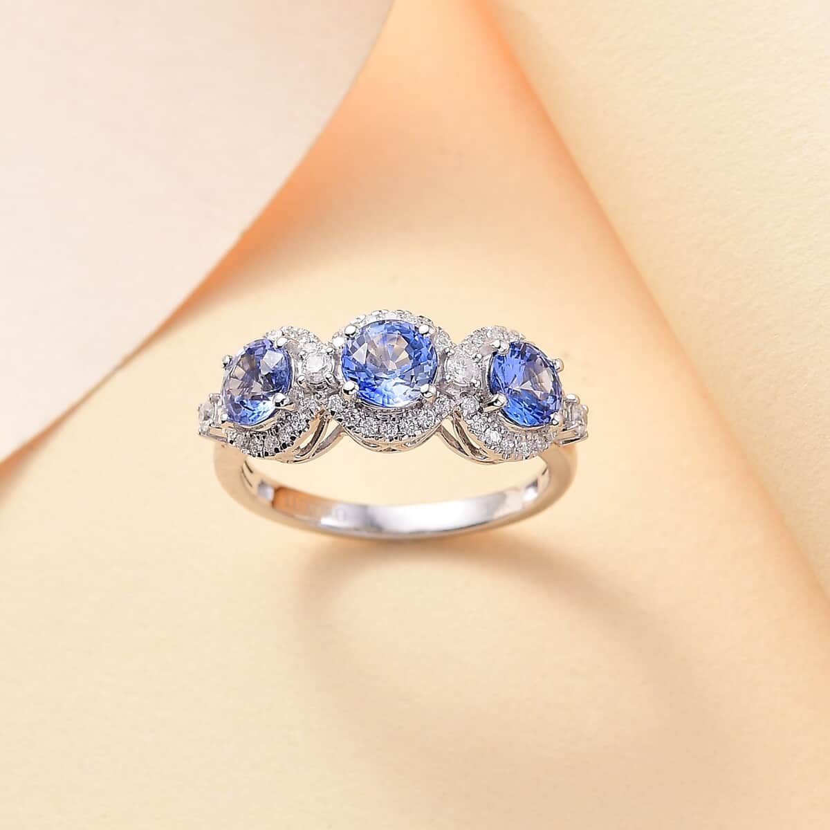 14K W Gold  AAA   Blue Ceylon Sapphire ,  White Diamond  I2 Main Stone With Side Stone Ring 3.12 ctw ,  Gold Wt. 3.5 g image number 1