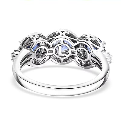 Certified & Appraised Luxoro AAA Ceylon Blue Sapphire and Diamond G-H I2 2.88 ctw Triple Halo Ring in 14K White Gold (Size  9.0)  4.37 Grams