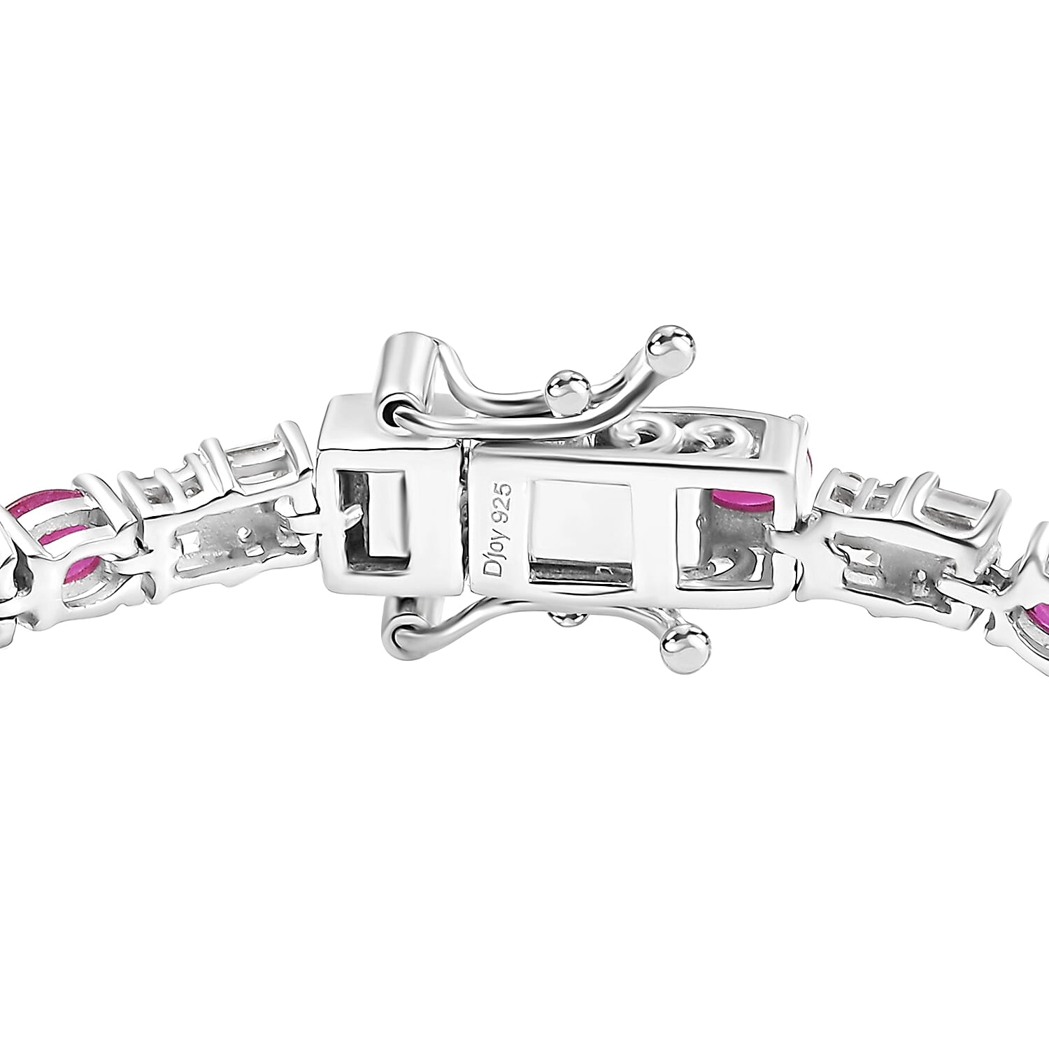 D'Joy Premium Montepuez Ruby and Moissanite 6.35 ctw Art & Deco Bracelet in Rhodium Over Sterling Silver (7.25 In)