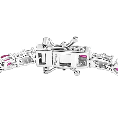 D'Joy Premium Montepuez Ruby and Moissanite 6.35 ctw Art & Deco Bracelet in Rhodium Over Sterling Silver (7.25 In)
