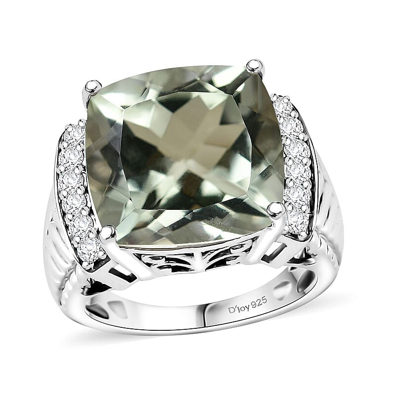 Montezuma Prasiolite and White Zircon 11.15 ctw Verdant Mist Ring in Platinum Over Sterling Silver (Size 10.0)