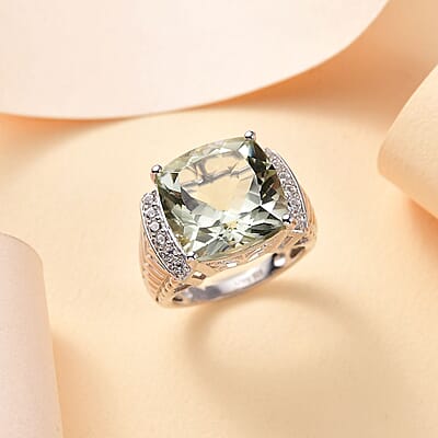 Montezuma Prasiolite and White Zircon 11.15 ctw Verdant Mist Ring in Platinum Over Sterling Silver (Size 10.0)