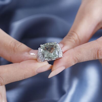 Montezuma Prasiolite and White Zircon 11.15 ctw Verdant Mist Ring in Platinum Over Sterling Silver (Size 10.0)