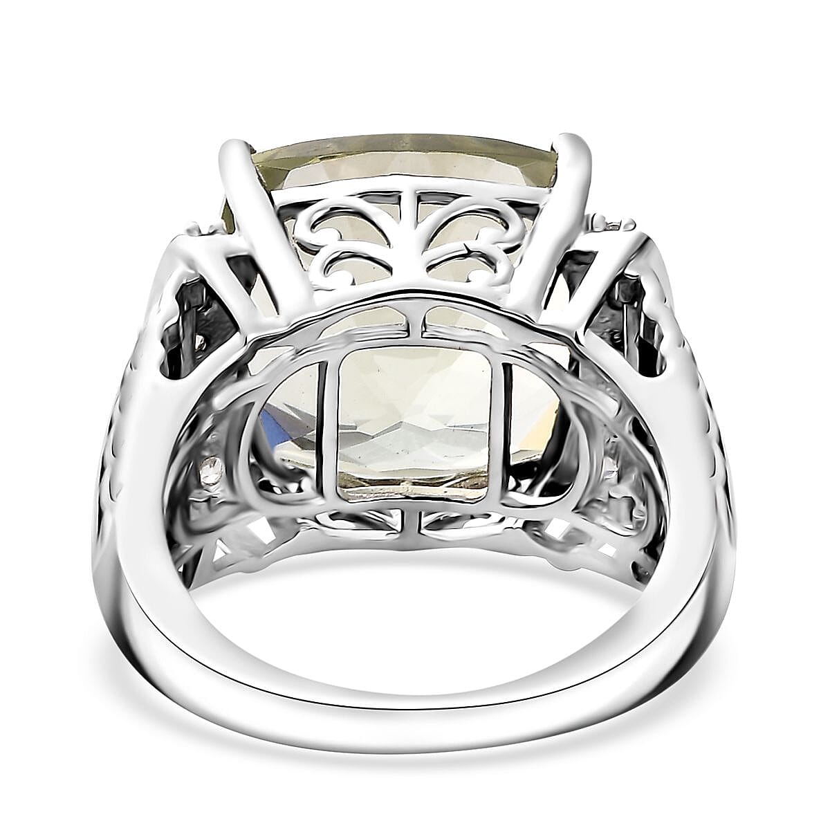 Montezuma Prasiolite and White Zircon 11.15 ctw Verdant Mist Ring in Platinum Over Sterling Silver (Size 10.0)