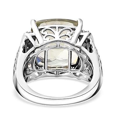 Montezuma Prasiolite and White Zircon 11.15 ctw Verdant Mist Ring in Platinum Over Sterling Silver (Size 10.0)