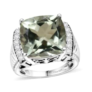 Montezuma Prasiolite and White Zircon 11.15 ctw Verdant Mist Ring in Platinum Over Sterling Silver (Size 7.0)