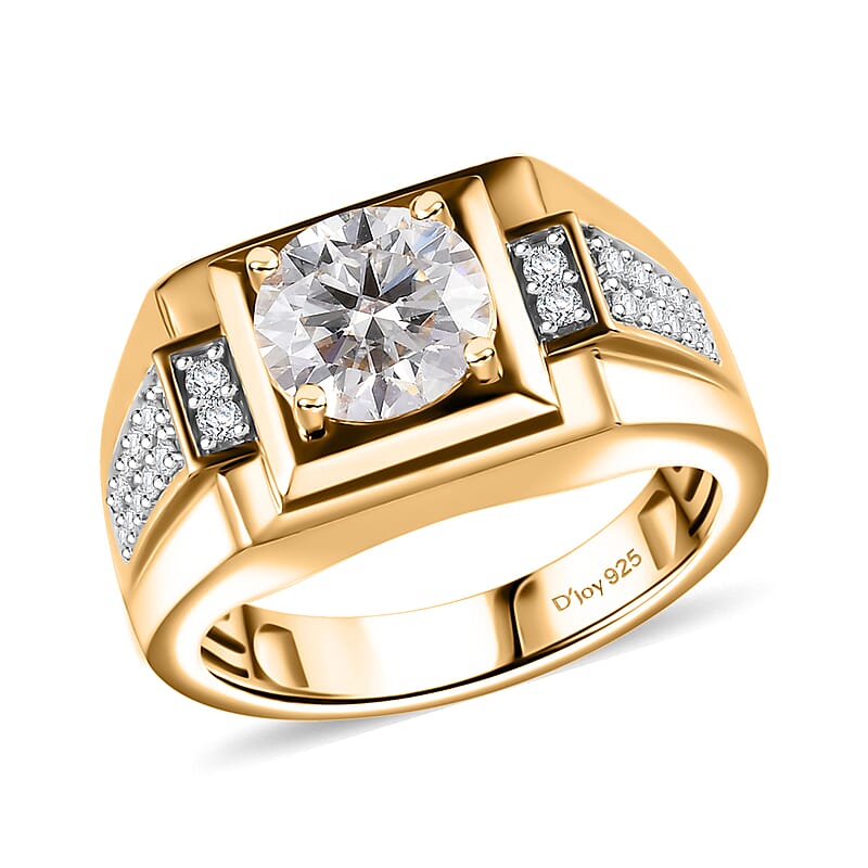Moissanite 2.00 ctw Men's Ring in 18K Vermeil Yellow Gold Over Sterling Silver (Size 10.0) 