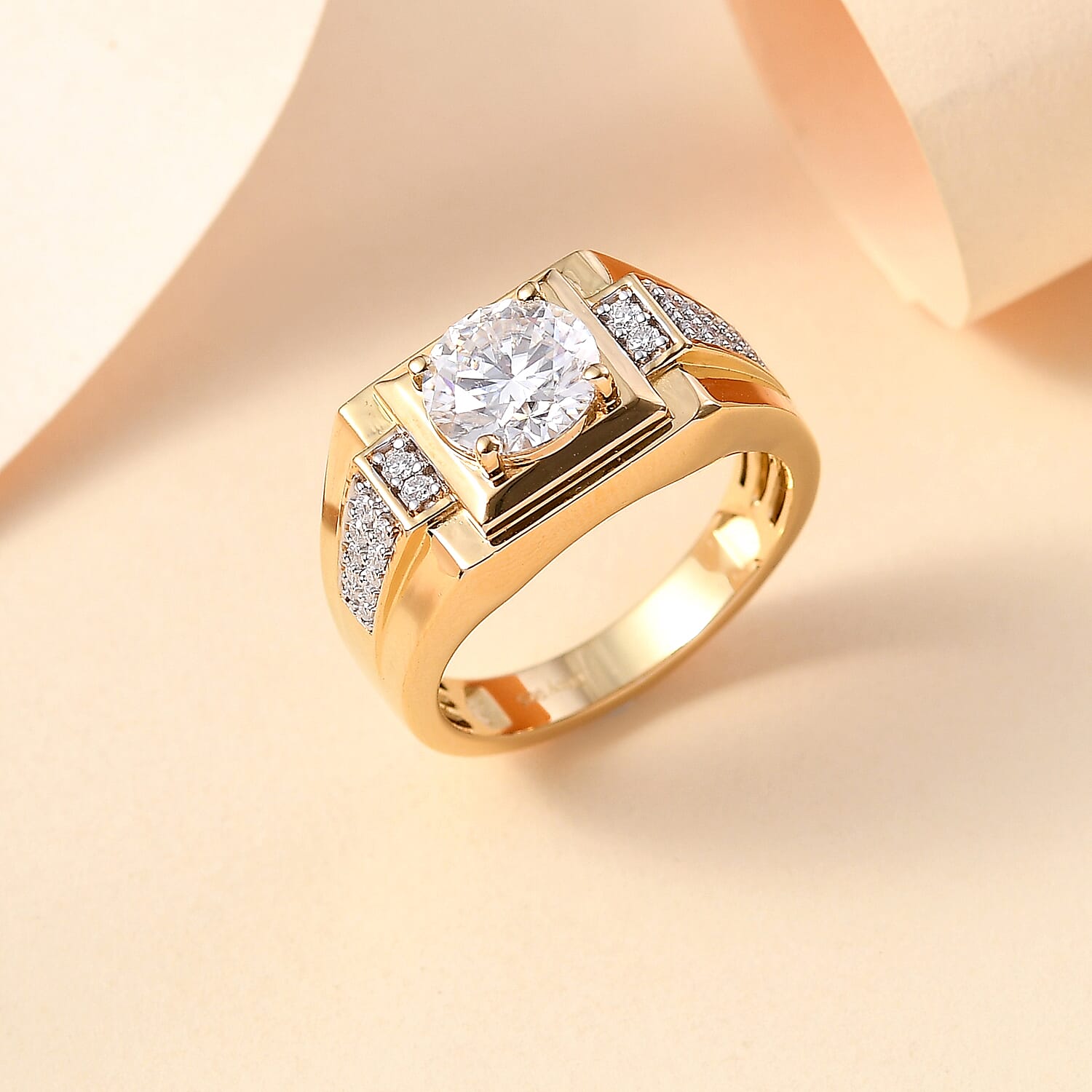 Moissanite 2.00 ctw Men's Ring in 18K Vermeil Yellow Gold Over Sterling Silver (Size 10.0) 