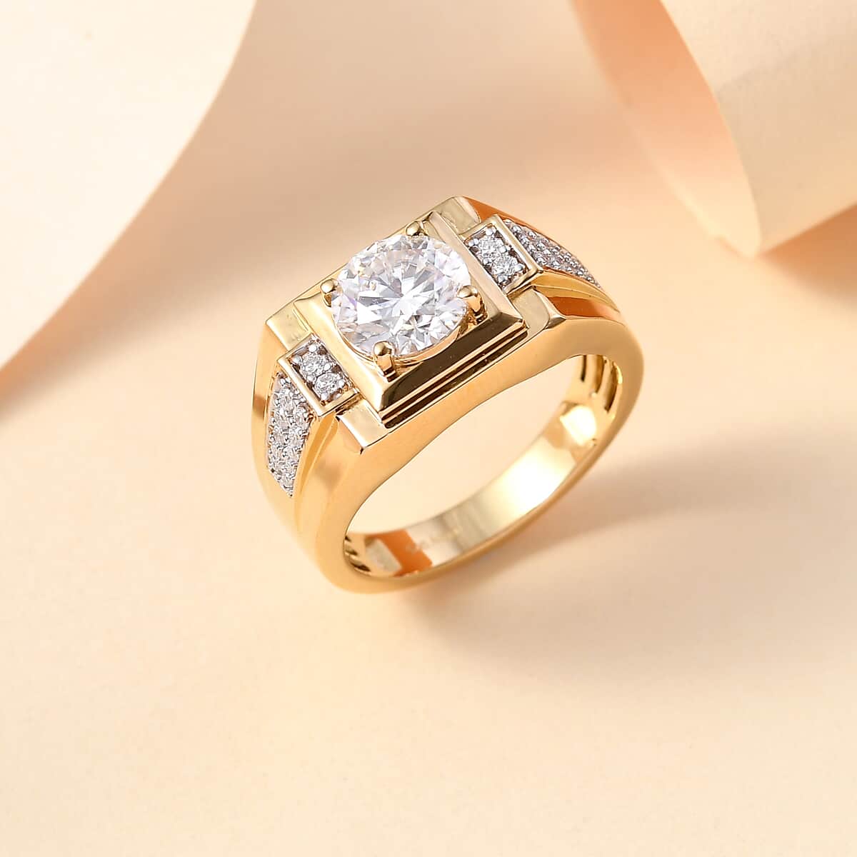 Moissanite Men's Ring in 18K Vermeil YG Over Sterling Silver (Size 10.0) 2.00 ctw image number 1