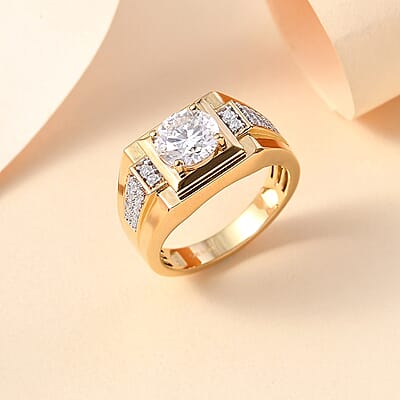 Moissanite 2.00 ctw Men's Ring in 18K Vermeil Yellow Gold Over Sterling Silver (Size 10.0) 