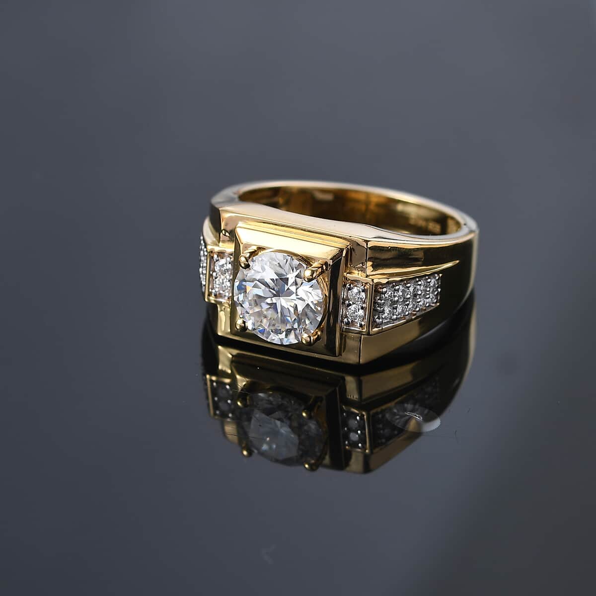 Moissanite Men's Ring in 18K Vermeil YG Over Sterling Silver (Size 10.0) 2.00 ctw image number 2