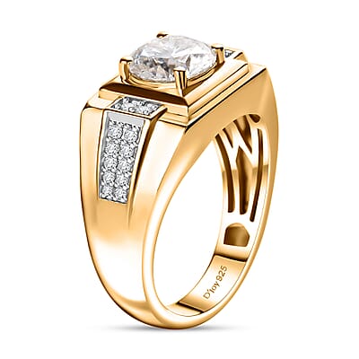 Moissanite 2.00 ctw Men's Ring in 18K Vermeil Yellow Gold Over Sterling Silver (Size 10.0) 