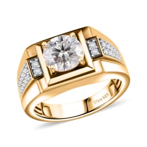 Moissanite 2.00 ctw Men's Ring in 18K Vermeil Yellow Gold Over Sterling Silver (Size 11.0) 