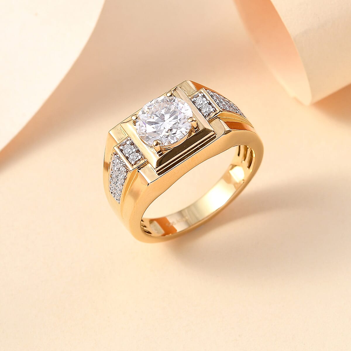 Moissanite 2.00 ctw Men's Ring in 18K Vermeil Yellow Gold Over Sterling Silver (Size 12.0)  image number 1