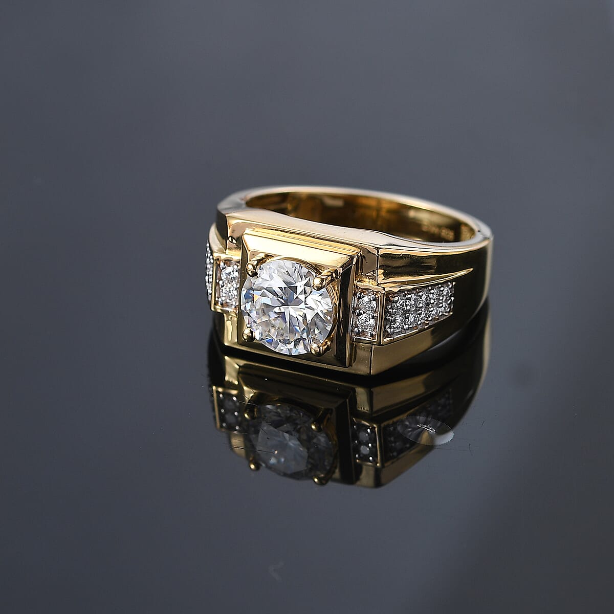 Moissanite 2.00 ctw Men's Ring in 18K Vermeil Yellow Gold Over Sterling Silver (Size 12.0)  image number 2