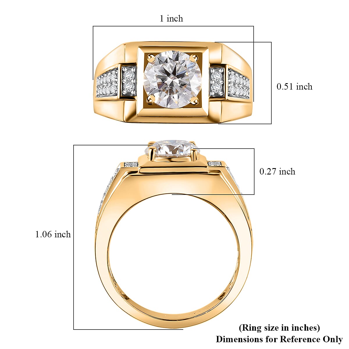 Moissanite 2.00 ctw Men's Ring in 18K Vermeil Yellow Gold Over Sterling Silver (Size 12.0)  image number 6