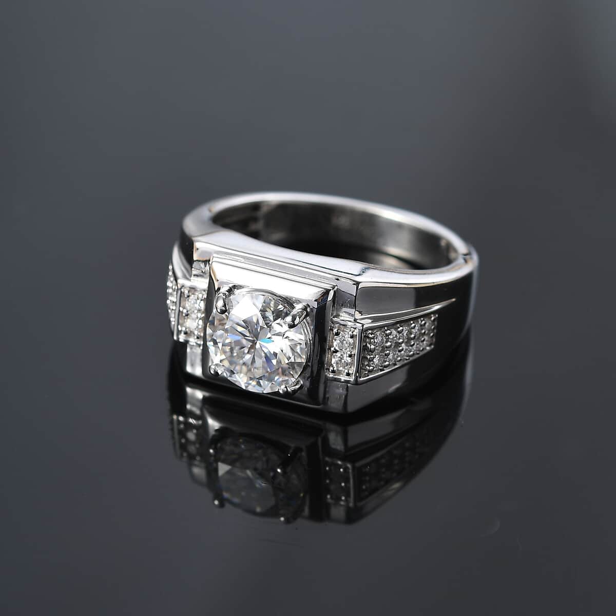 Moissanite 2.00 ctw Men's Ring in Rhodium Over Sterling Silver (Size 10.0)  image number 2