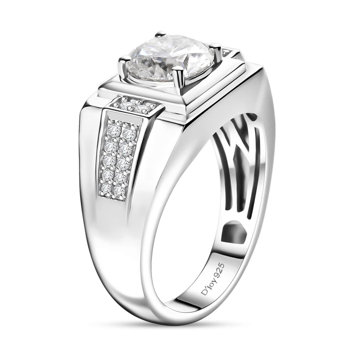 Moissanite 2.00 ctw Men's Ring in Rhodium Over Sterling Silver (Size 10.0)  image number 4