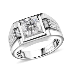 Moissanite 2.00 ctw Men's Ring in Rhodium Over Sterling Silver (Size 12.0) 