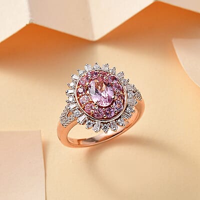 Premium Narsipatnam Pink Spinel and Moissanite 2.00 ctw Floral Ring in 18K Vermeil Rose Gold Over Sterling Silver (Size 10.0)