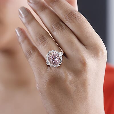 Premium Narsipatnam Pink Spinel and Moissanite 2.00 ctw Floral Ring in 18K Vermeil Rose Gold Over Sterling Silver (Size 10.0)