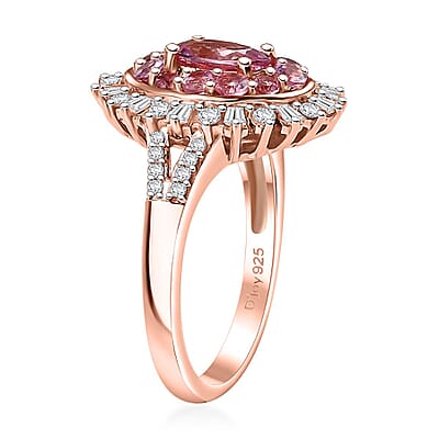 Premium Narsipatnam Pink Spinel and Moissanite 2.00 ctw Floral Ring in 18K Vermeil Rose Gold Over Sterling Silver (Size 10.0)