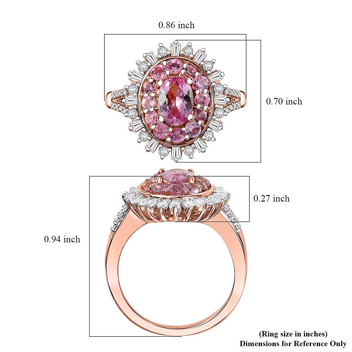 Premium Narsipatnam Pink Spinel and Moissanite 2.00 ctw Floral Ring in 18K Vermeil Rose Gold Over Sterling Silver (Size 10.0)