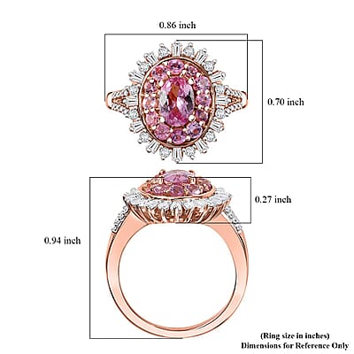 Premium Narsipatnam Pink Spinel and Moissanite 2.00 ctw Floral Ring in 18K Vermeil Rose Gold Over Sterling Silver (Size 10.0)