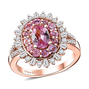 D'Joy Premium Narsipatnam Pink Spinel and Moissanite 2.00 ctw Floral Ring in 18K Vermeil Rose Gold Over Sterling Silver (Size 9.0)