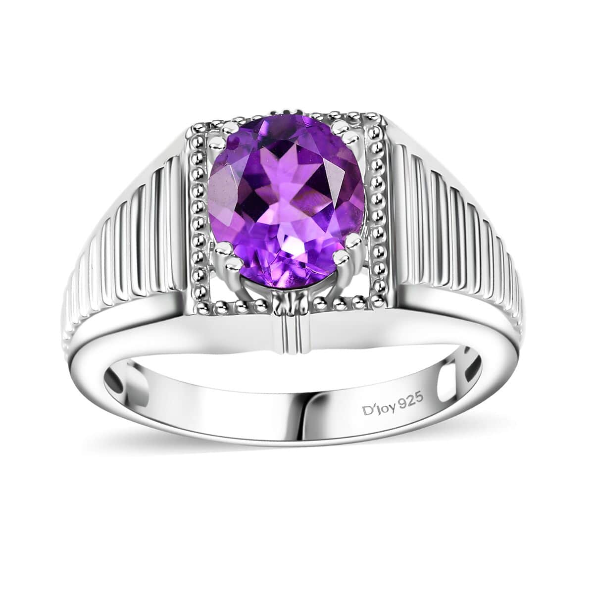 Premium Mashamba Amethyst 2.50 ctcw Men's Ring in Platinum Over Sterling Silver (Size 10.0) image number 0