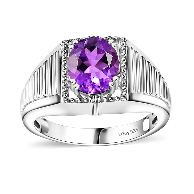 Premium Mashamba Amethyst 2.50 ctcw Men's Ring in Platinum Over Sterling Silver (Size 10.0)