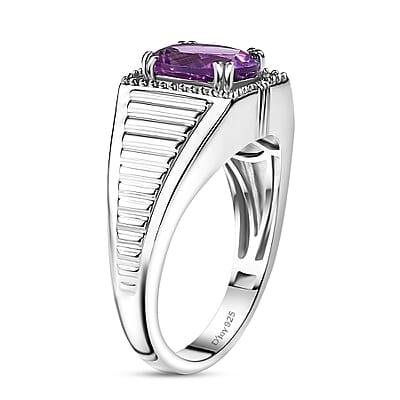 Premium Mashamba Amethyst 2.50 ctcw Men's Ring in Platinum Over Sterling Silver (Size 10.0)