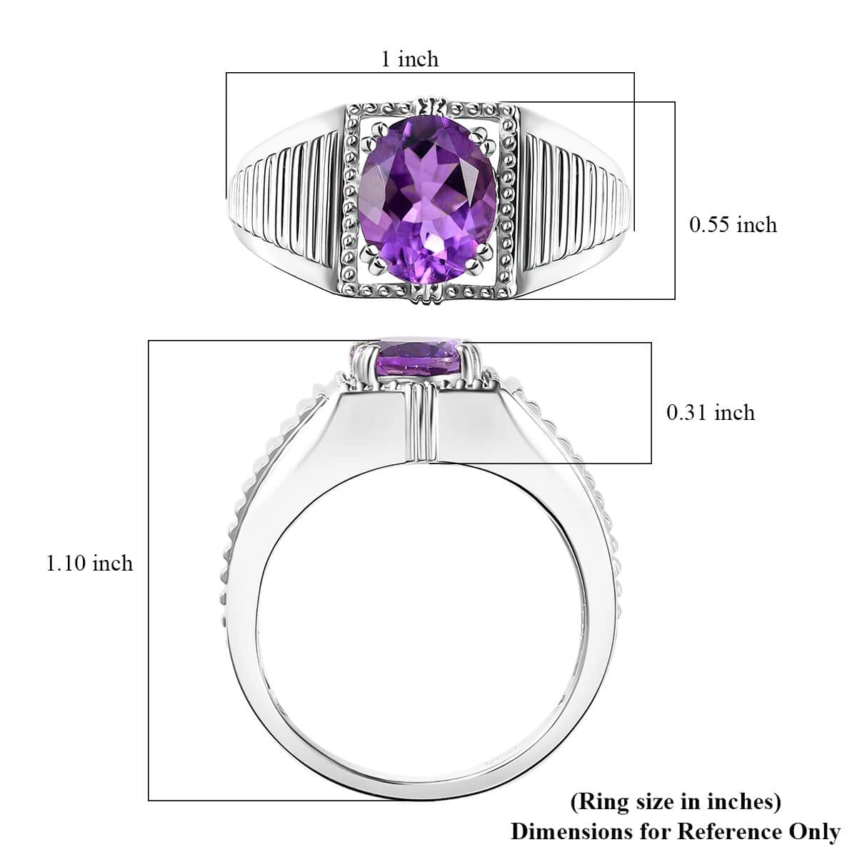 Premium Mashamba Amethyst 2.50 ctcw Men's Ring in Platinum Over Sterling Silver (Size 10.0) image number 5