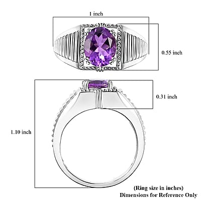 Premium Mashamba Amethyst 2.50 ctcw Men's Ring in Platinum Over Sterling Silver (Size 10.0)