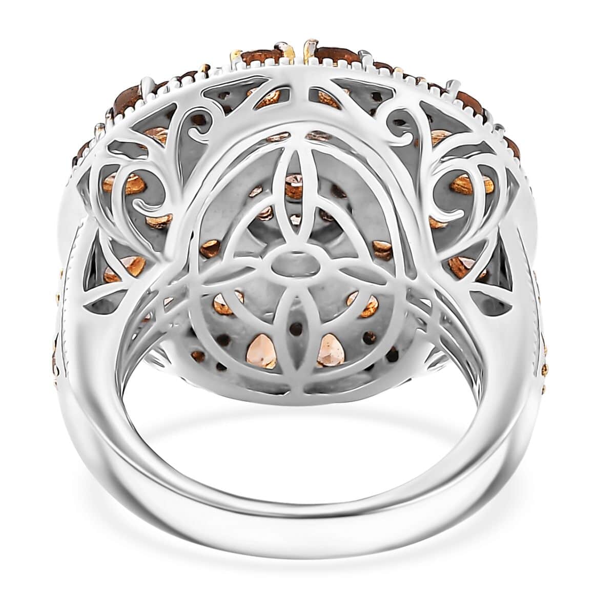 Jenipapo Andalusite and White Zircon 3.90 ctw Floral Mandala Ring in 18K Vermeil YG and Rhodium Over Sterling Silver (Size 10.0) image number 4