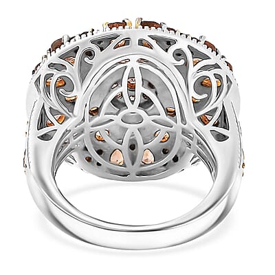Jenipapo Andalusite and White Zircon 3.90 ctw Floral Mandala Ring in 18K Vermeil YG and Rhodium Over Sterling Silver (Size 10.0)