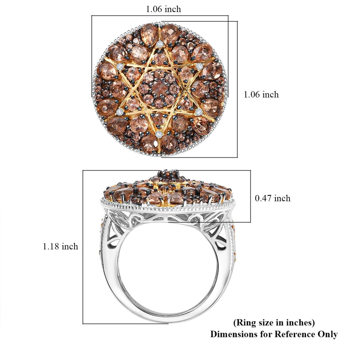 Jenipapo Andalusite and White Zircon 3.90 ctw Floral Mandala Ring in 18K Vermeil YG and Rhodium Over Sterling Silver (Size 10.0) image number 5