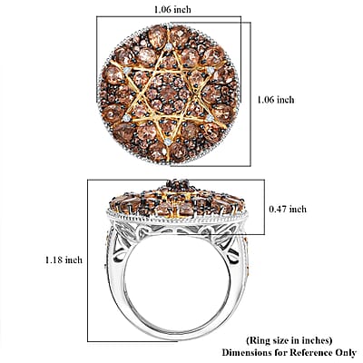 Jenipapo Andalusite and White Zircon 3.90 ctw Floral Mandala Ring in 18K Vermeil YG and Rhodium Over Sterling Silver (Size 10.0)