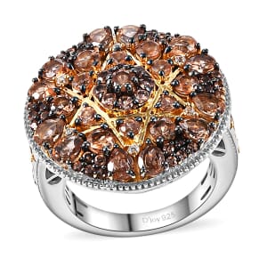 Jenipapo Andalusite and White Zircon 3.90 ctw Floral Mandala Ring in 18K Vermeil YG and Rhodium Over Sterling Silver (Size 5.0)