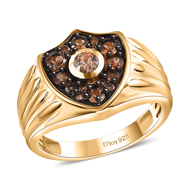 Jenipapo Andalusite 1.00 ctw Petal Shield Men's Ring in 18K Vermeil Yellow Gold Over Sterling Silver (Size 10.0)