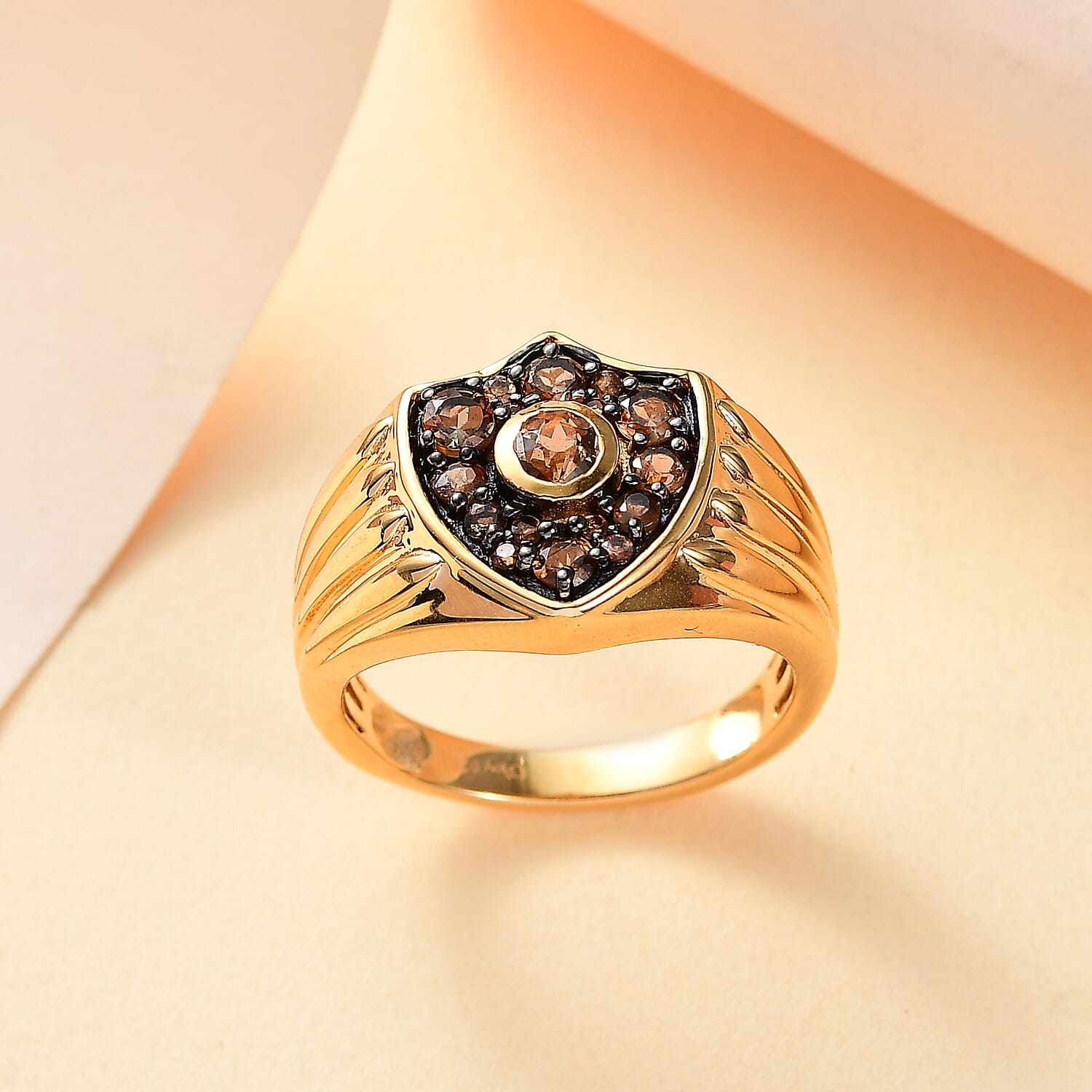 Jenipapo Andalusite 1.00 ctw Petal Shield Men's Ring in 18K Vermeil Yellow Gold Over Sterling Silver (Size 10.0)