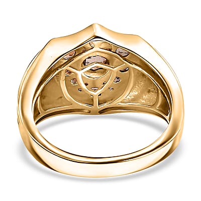 Jenipapo Andalusite 1.00 ctw Petal Shield Men's Ring in 18K Vermeil Yellow Gold Over Sterling Silver (Size 10.0)