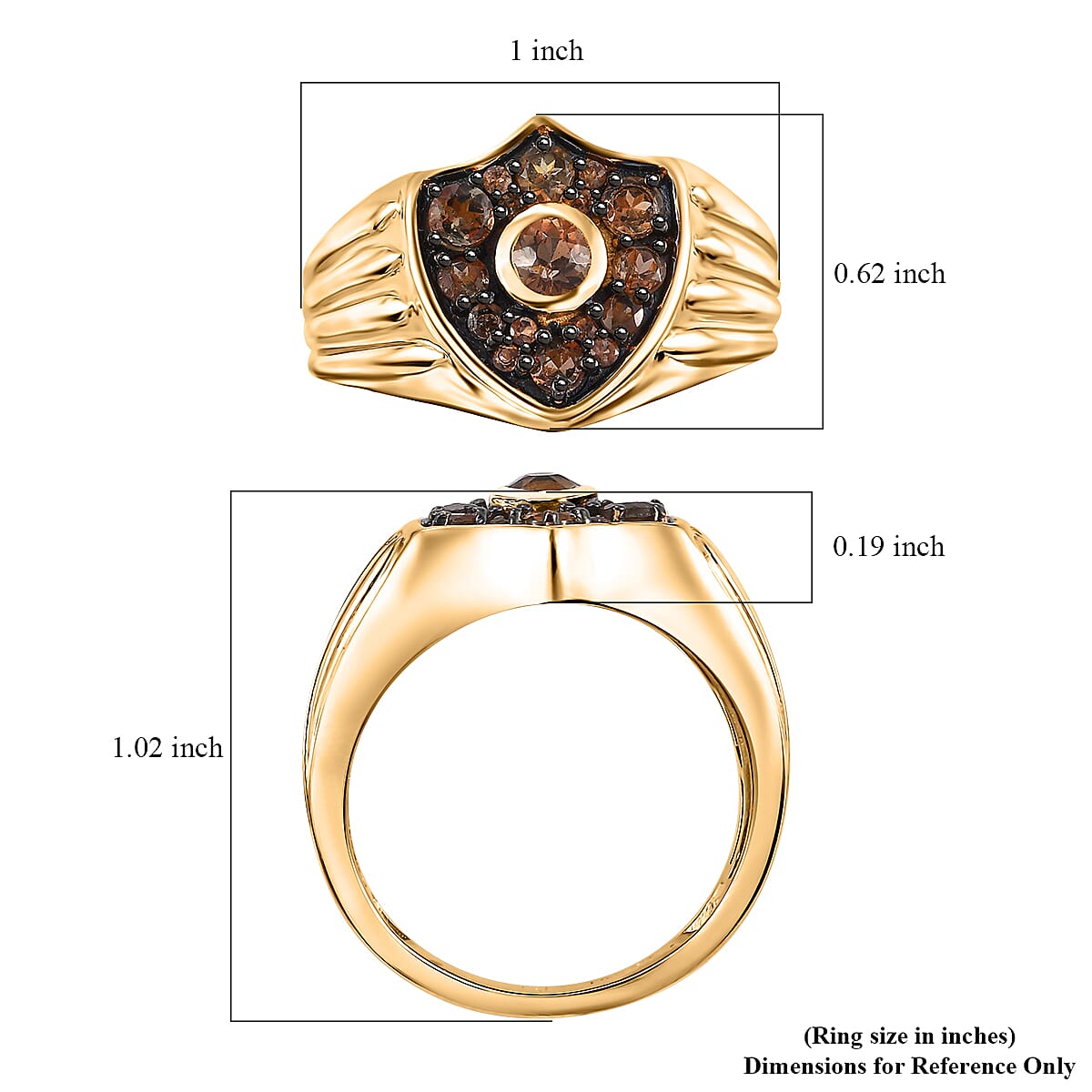 Jenipapo Andalusite 1.00 ctw Petal Shield Men's Ring in 18K Vermeil Yellow Gold Over Sterling Silver (Size 10.0)