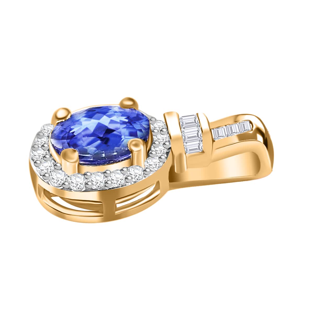 Tanzanite and Diamond 1.00 ctw Pendant in 18K Vermeil Yellow Gold Over Sterling Silver image number 2