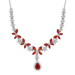 Mexican Cherry Fire Opal and Moissanite 3.65 ctw Butterfly Necklace in Rhodium Over Sterling Silver 18 Inches