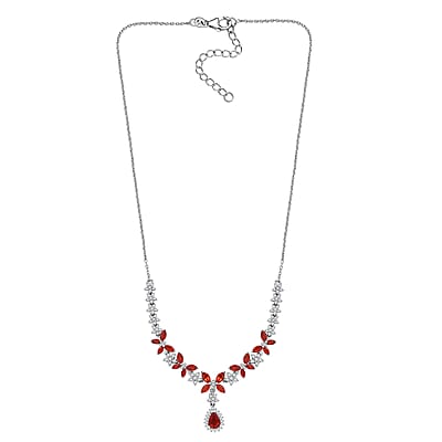 Mexican Cherry Fire Opal and Moissanite 3.65 ctw Butterfly Necklace in Rhodium Over Sterling Silver 18 Inches
